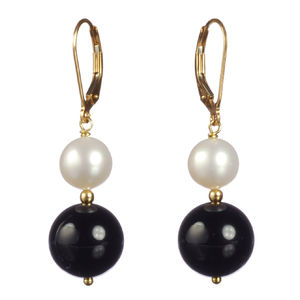 Lita Sterling Silver White Freshwater Pearl and Black Onyx Drop Earrings