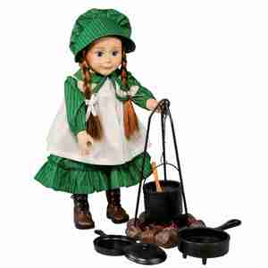 The Queen's Treasures Little House on the Prairie Cooking set. (fire ring, Caldron, Tripod, 2 pans)