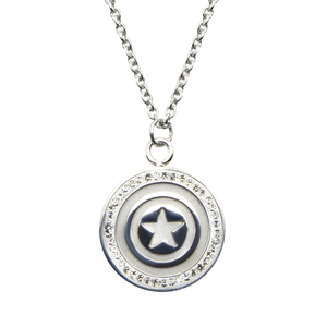 Marvel Women's Stainless Steel Captain America Gem Pendant, 18&quot;