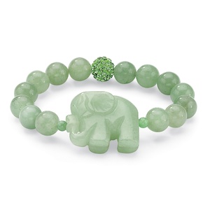 PalmBeach Jewelry Green Jade Elephant and Crystal Beaded Stretch Bracelet 8&#148;