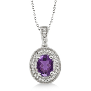 Amethyst & Diamond Oval Necklace