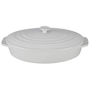 3.75 Qt. Classic Stoneware Covered Oval Casserole White