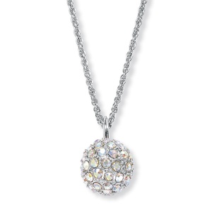 PalmBeach Jewelry Aurora Borealis Crystal Silvertone Disco Ball Drop Pendant and Chain 20&quot;