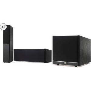 Arena Dual 7" Floor-Standing Loudspeaker Pair with Center Speaker and Powered Sub (Black)