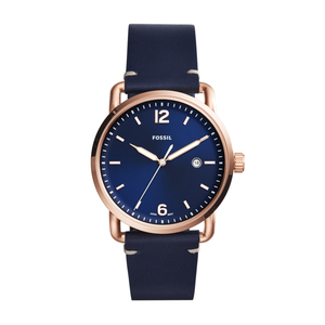 Mens Commuter Navy Leather Strap Watch Navy Dial