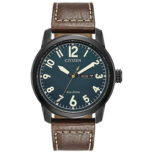 Mens Chandler Eco-Drive Brown Strap Watch Dark Blue Dial