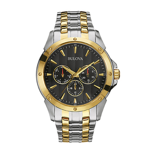 Mens Two-Tone Stainless Steel Watch Black Dial
