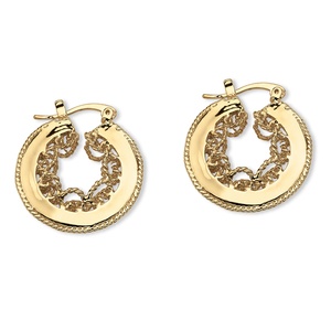 PalmBeach Jewelry Scroll Cutout Hoop Earrings in Yellow Gold Tone