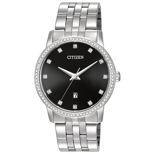 Mens Quartz Stainless Steel Diamond Watch Black Dial