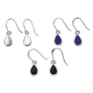 PalmBeach Jewelry 3 Pair Pear-Shaped Mother of Pearl  Onyx and Lapis Drop Earrings Set in Sterling Silver