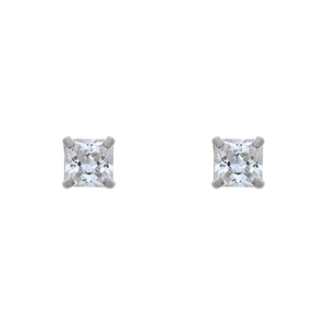 14K White Gold 3mm Princess Cut Cubic Zirconia Stud Earrings