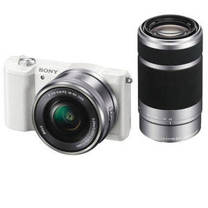 Alpha a5100 Mirrorless Digital Camera Kit with Silver 16-50mm and 55-210mm Lenses (White)