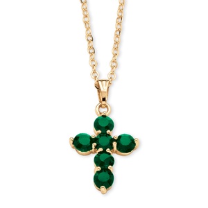 Birthstone Cross Pendant Necklace in Yellow Gold Tone