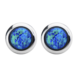 Inox Jewelry Women's Stainless Steel Bezel Set Black Synthetic Opal Stud Earrings