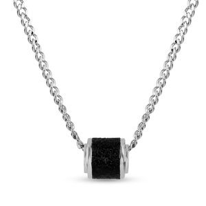 Sterling Silver Black Glitter Barrel Pendant with 24 Inch Steel Curb Chain