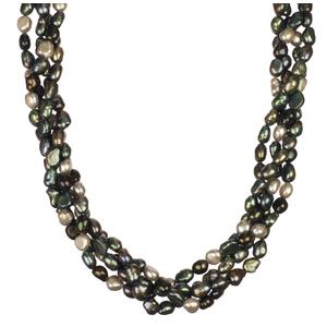 2 Strand Multi-Color Freshwater Pearl Twister Necklace, 36&quot;