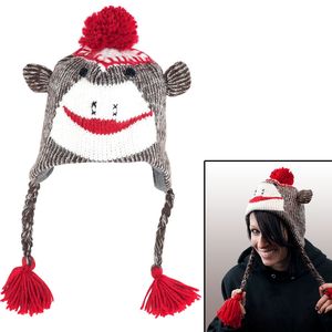 Sock Monkey Adult Size Brown  Knit Hat with PolyFleece Lining