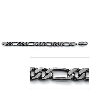 PalmBeach Jewelry Men's Black Rhodium-Plated Figaro-Link Chain Bracelet 9&quot;