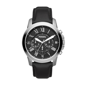 Mens Grant Chronograph Black Leather Strap Watch Black Dial