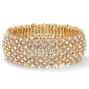PalmBeach Jewelry Crystal Stretch Bracelet in Yellow Gold Tone