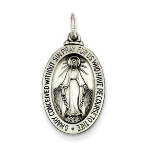 Reversable Sterling Silver Miraculous Medal Charm - 1/2&quot; x 1&quot;