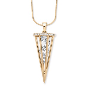 PalmBeach Jewelry Brilliant-Cut Crystal Charm Cage Pendant With Herringbone Chain in Gold Tone 32&quot;-35&quot;
