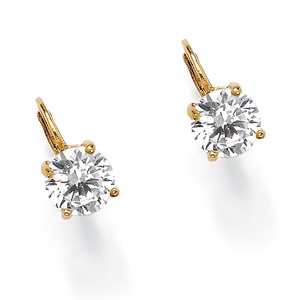 PalmBeach Jewelry 4.00 TCW Round Cubic Zirconia 14k Yellow Gold-Plated Lever-Back Drop Earrings