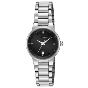 Womens Quartz Stainless Steel Watch Black Dial