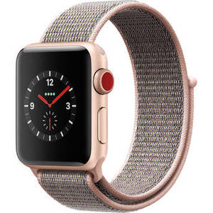 Watch Series 3 38mm Smartwatch (GPS + Cellular, Gold Aluminum Case, Pink Sand Sport Loop)