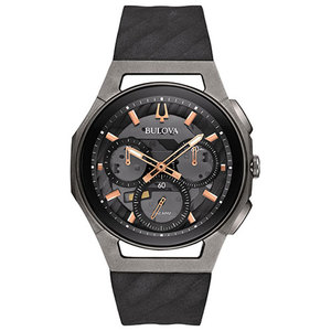 Mens Curv Chronograph Black Rubber Strap Watch Black Dial