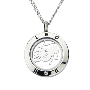 Inox Jewelry Women's Stainless Steel Cubic Zirconia Zodiac Leo Pendant Necklace