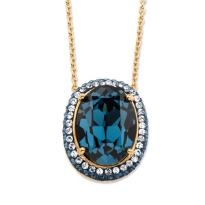 PalmBeach Jewelry Oval-Cut Sapphire Blue Crystal  Halo Pendant Necklace MADE WITH SWAROVSKI ELEMENTS 18k Gold-Plated 18&quot;