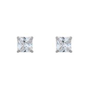 14K White Gold 4mm Princess Cut Cubic Zirconia Stud Earrings