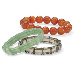 PalmBeach Jewelry Multicolor Agate and Genuine Chalcedony Three-Piece Stretch Bracelet Set 7&quot;