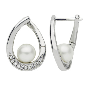 PearLustre by Imperial Sterling Silver FW Pearl and Diamond Earrings