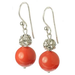 Lita Sterling Silver Coral Color Shell and Fireball Drop Earrings
