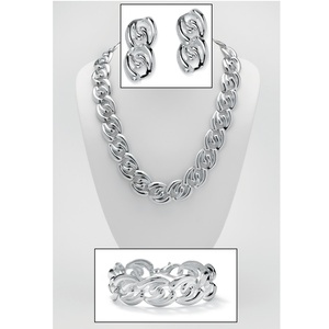 PalmBeach Jewelry Silvertone Twisted Curb-Link Necklace  Bracelet and Drop Earrings Jewelry Set