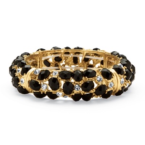 PalmBeach Jewelry Black Cabochon and Crystal Bracelet in Yellow Gold Tone