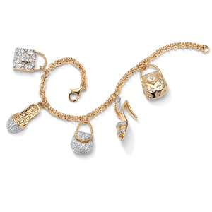 PalmBeach Jewelry 1.53 TCW Round Cubic Zirconia Handbag and Shoes Charm Bracelet in Yellow Gold Tone