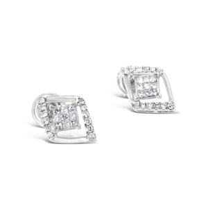 10k White Gold 1/3ct TDW Round and Princess Diamond Earrings (I-J, I1-I2)
