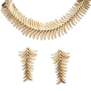 PalmBeach Jewelry 2 Piece Fern Necklace and Earrings Set in Yellow Gold Tone