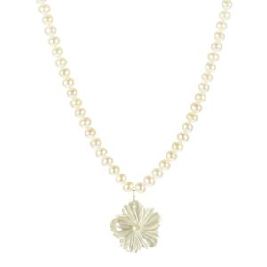 Lita Genuine White Freshwater Pearl and Shell Flower Necklace,17&quot;