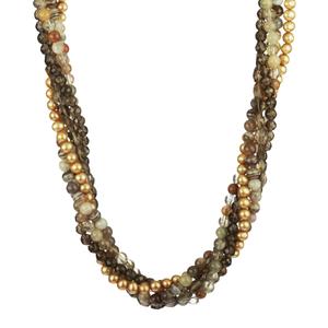 Lita Sterling Silver Multi Row Smokey Quartz, Agates, Pearls And Quartz Necklace
