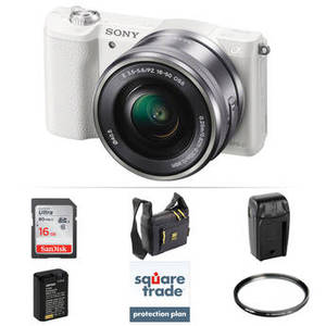 Alpha a5100 Mirrorless Digital Camera with 16-50mm Lens Deluxe Kit (White)