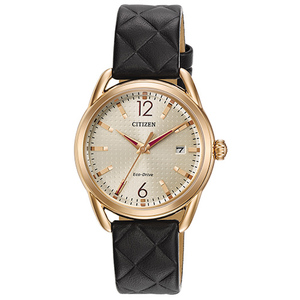 Ladies LTR Eco-Drive Black Leather Watch Champagne Dial