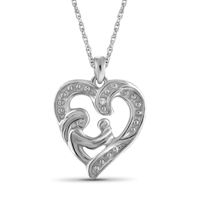 JewelonFire White Diamond Accent Sterling Silver Mom-Child Heart Pendant