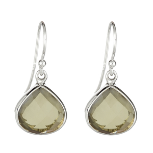 Ladies Sterling Silver Pear Shape Genuine Lime Quartz Gemstone Dangle Earrings
