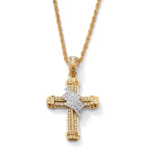 PalmBeach Jewelry Men's Crystal Wrapped Cross Pendant and Chain in Yellow Gold Tone 24&quot;