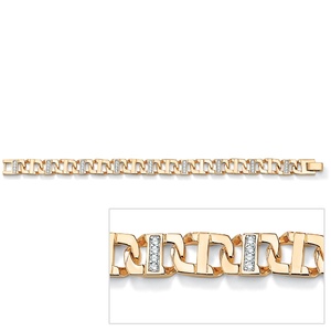 PalmBeach Jewelry Men's 1.19 TCW Round Cubic Zirconia 14k Yellow Gold-Plated Mariner-Link Bracelet 8&quot;