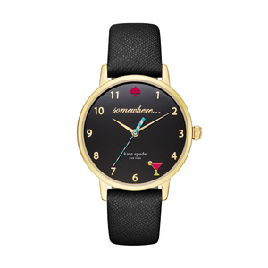 Ladies Metro 5 O`Clock Black Strap Watch Black Dial